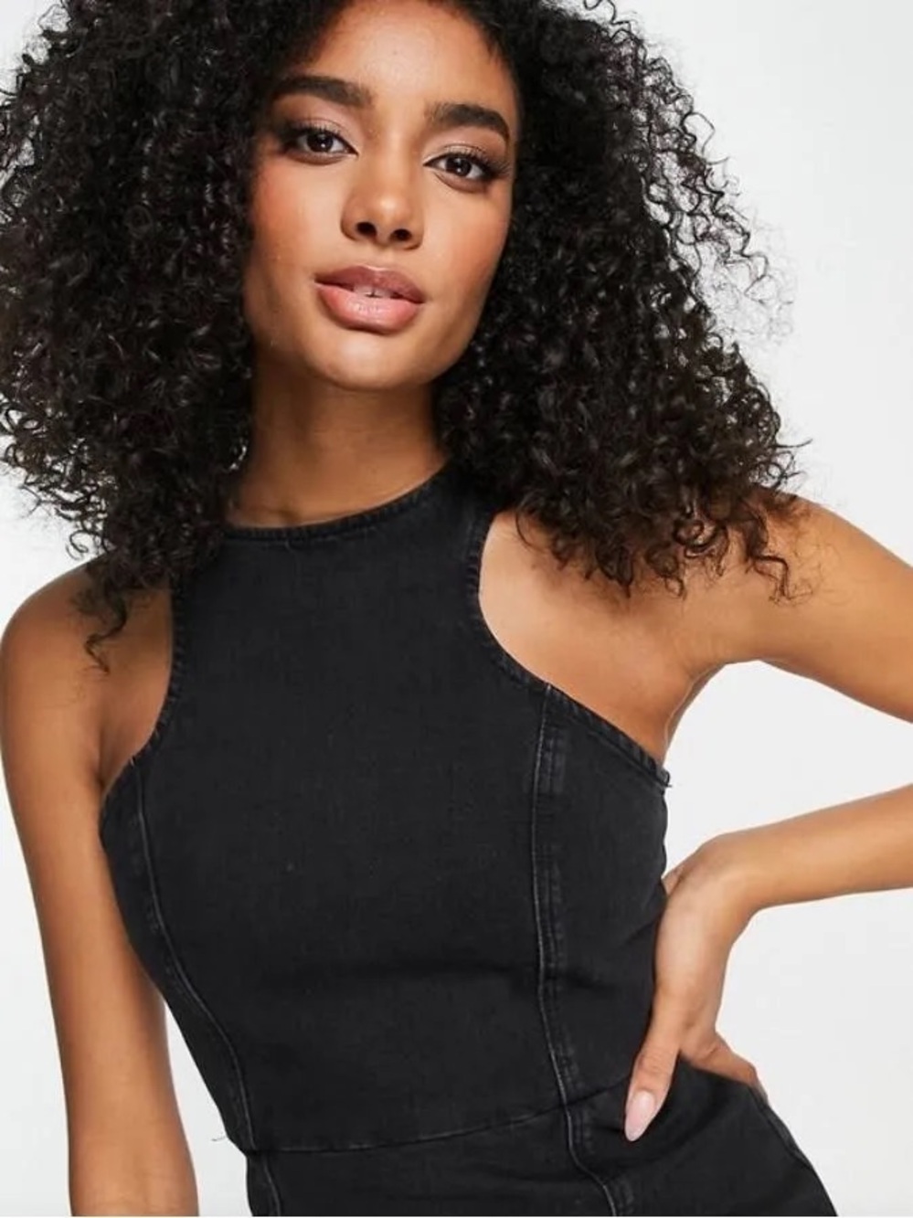 ASOS Denim Racer Dress In Washed Black, Size 0 - Picture 3 of 11